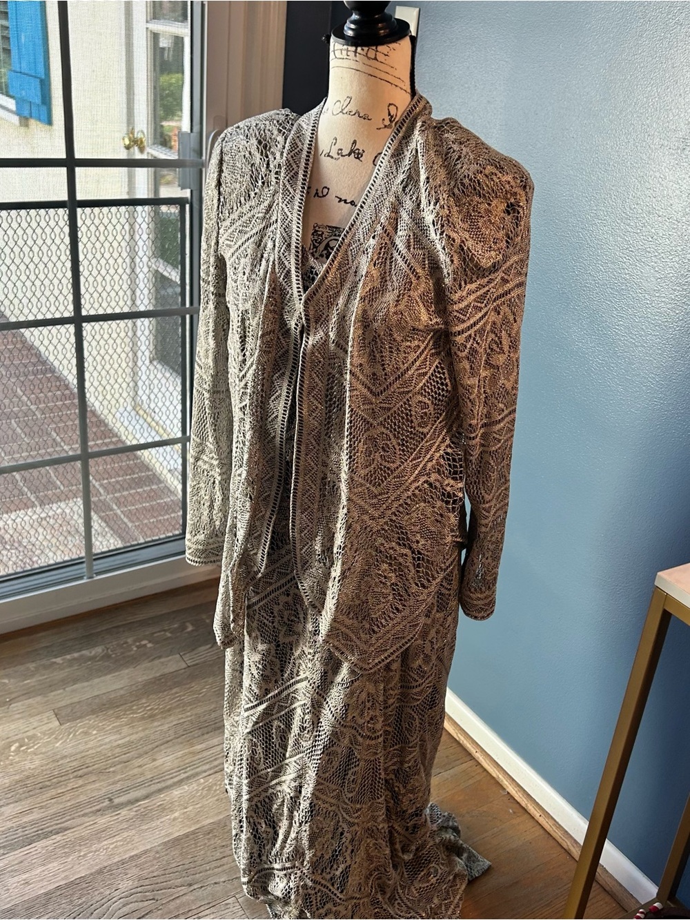 DAMIANOU 2 piece luxury maxi dress with Shaw/jacket .